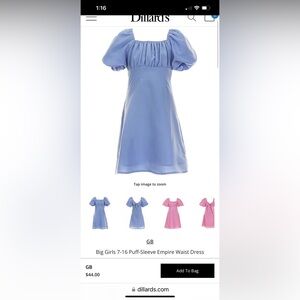 GB Girls puff sleeve empire waist dress in periwinkle